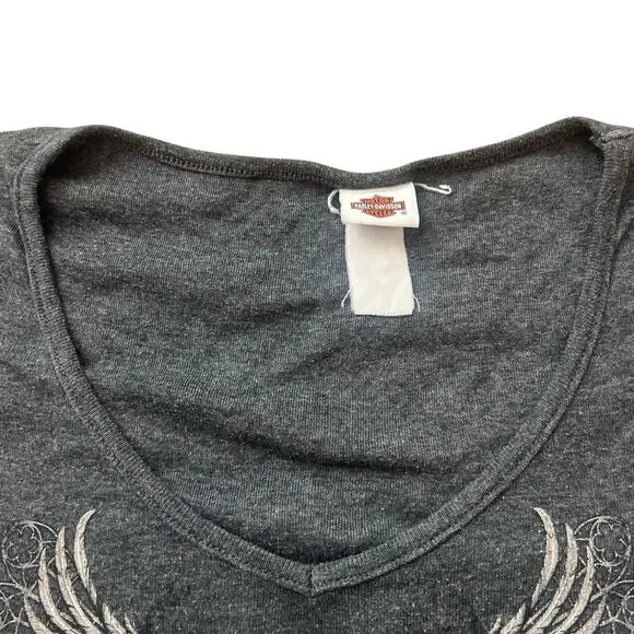 Harley Davidson Skull Wing Long Sleeve Top Womens Y2K Grunge Biker - Picture 9 of 9